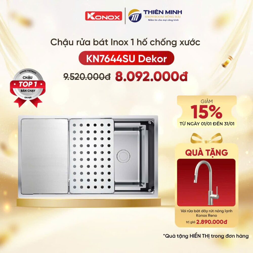 Chậu Rửa Bát Inox 1 Hố Chống Xước Dekor 7644SU