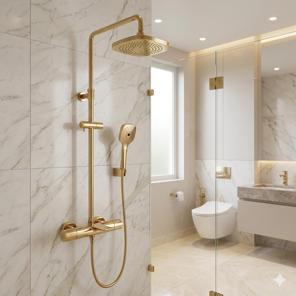 BỘ SEN CÂY NHIỆT ĐỘ 3 ĐƯỜNG NƯỚC - BÁT SEN MASSAGE 3 CHẾ ĐỘ (MẠ VÀNG PHÁP BÓNG) - Ảnh 2